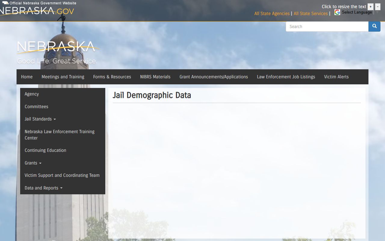 Nebraska jail demographic data source for Morrill County inmate population research