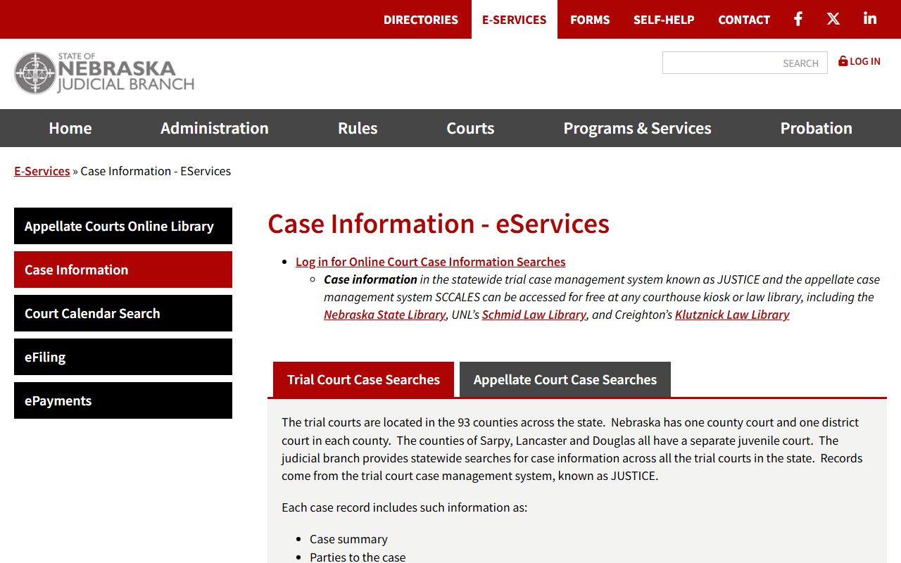 Nebraska Judicial Branch case information for Morrill County court records after arrest